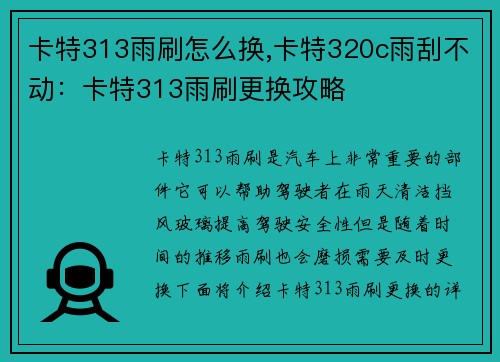 卡特313雨刷怎么换,卡特320c雨刮不动：卡特313雨刷更换攻略
